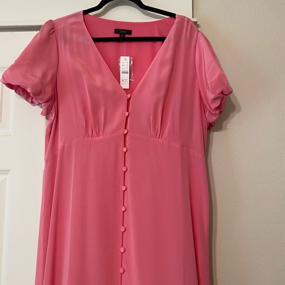 NWT JCREW  pink Puff-sleeve silk midi dress - Picture 5 of 6